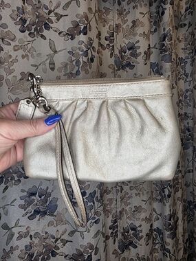 Coach Metallic Champagne Leather Wristlet